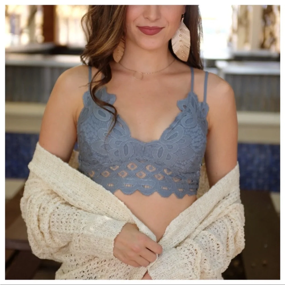 Lace Bralette with padding-Blue